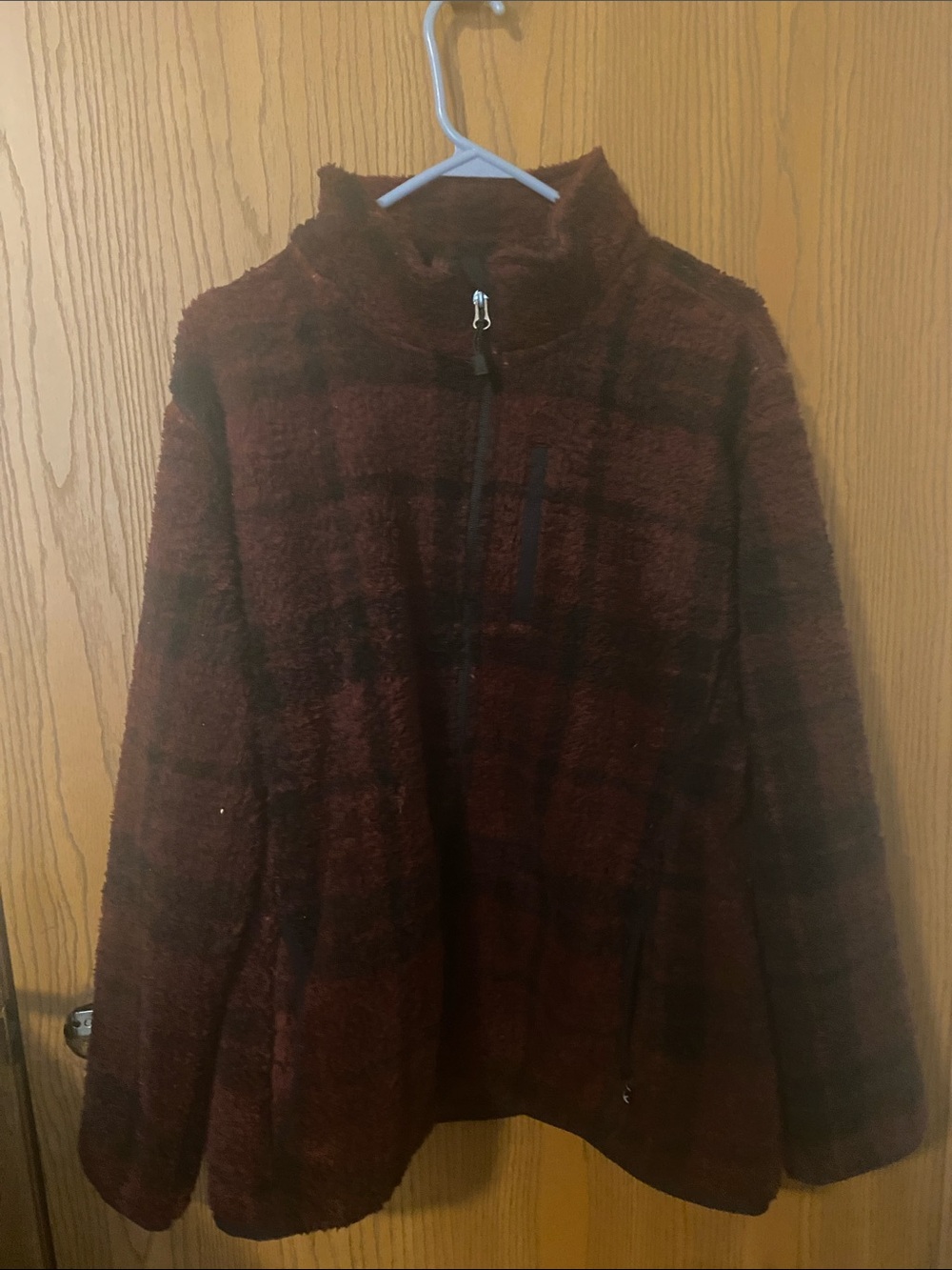 Eddie Bauer Women's Burgundy Plaid V-Neck Sweater